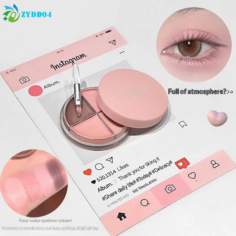 ● 1 Stück Cappuvini Matte Velvet Lidschatten-Palette 4 Farben mit Eyeliner, Highlighter und Kontur, Beauty-Kosmetik Augen-Make-up-Set