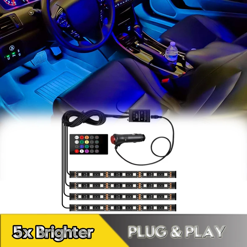 

4Pcs Universal LED Car Interior RGB Ambient Light Strips Atmosphere Foot Lamps 8 Colors Decorative Party Lights Car Accessories