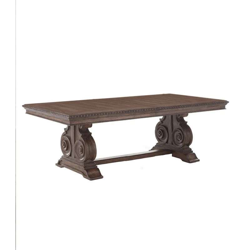 

American French solid wood carving flower retro restaurant B & B hotel square dining table creative dining chair