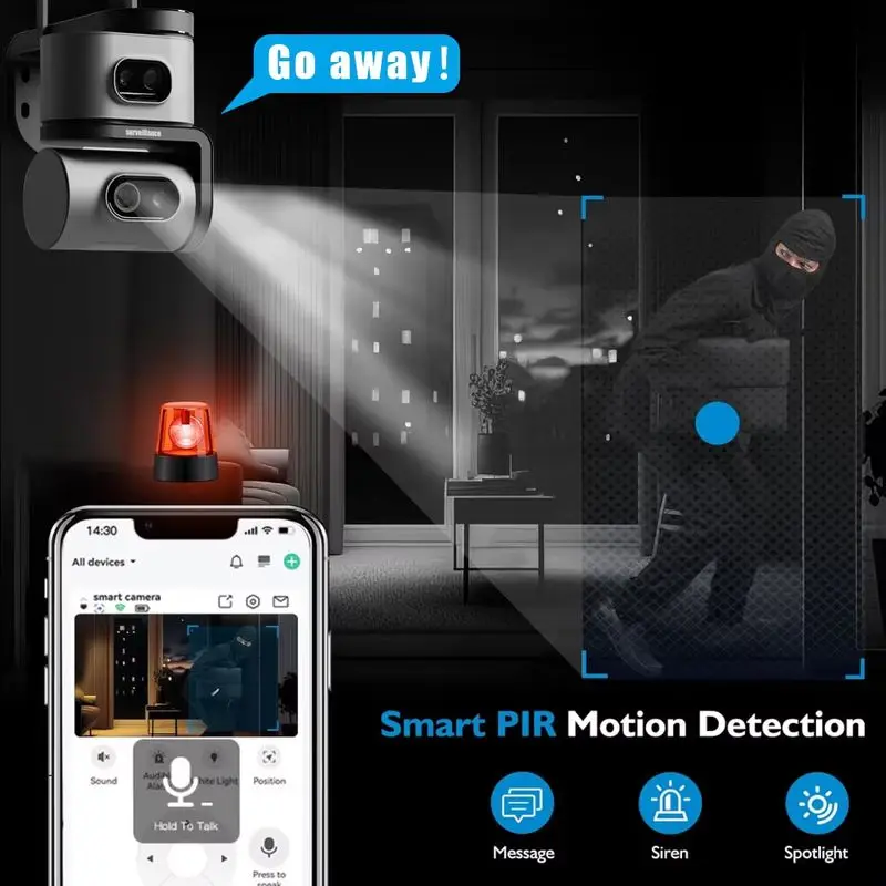 CB11 6MP WiFi Outdoor Security Camera 2 Lens 2 Screens Auto Tracking Audible Alarm Full-Color Night Vision 7/24H Recording CCTV