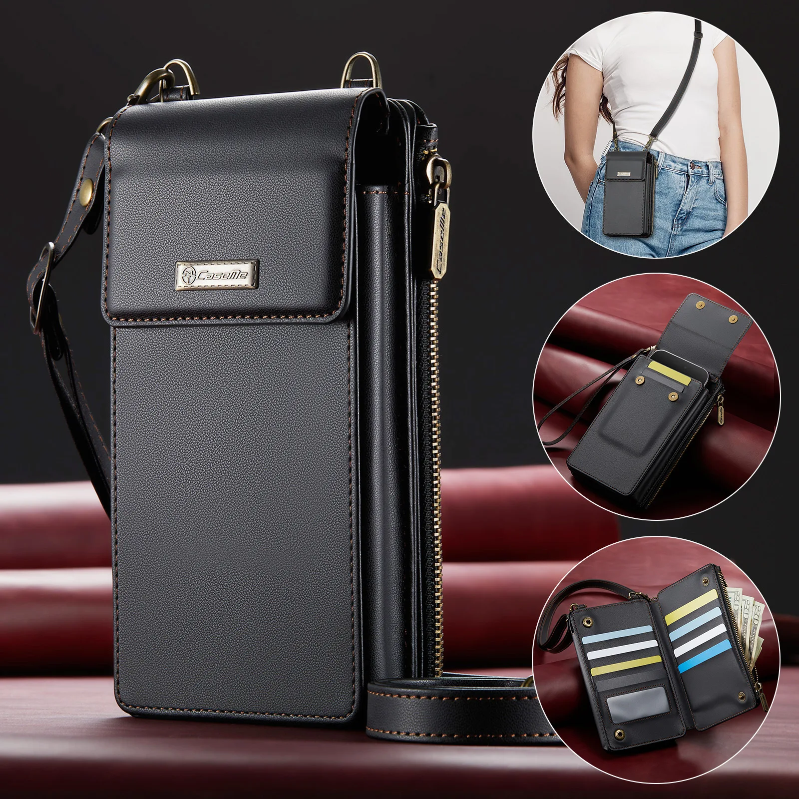 Вертикальная многофункциональная сумка для телефона для OPPO A5i A5X A5 A3 A2 A1X A1, кожаный карман через плечо с 10 карманами для OPPO F29 F25 F19 F17