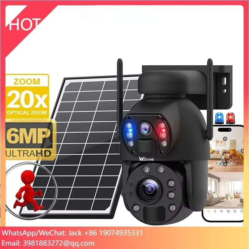 

Wistino 10W Solar Panel 4G 6MP 20000mAh Dual Lens 20X Zoom Camera IP66 Metal Laser Infrared Lamp 4G Solar Outdoor Camera