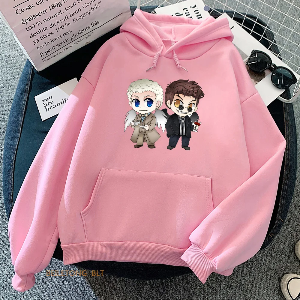 GoodOmens TV Series Hoodies Cartoon Printing Sweatshirts Long Sleeve Hooded Pullovers Winter Women/Men Hoody Female/Male Clothes