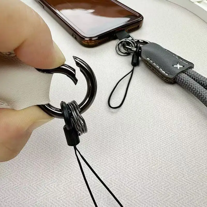 New Nylon Wrist Mobile Phone Lanyard Pu Leather Head Braided Short Anti-drop Mobile Phone Rope Clip Mobile Phone Shell Rope