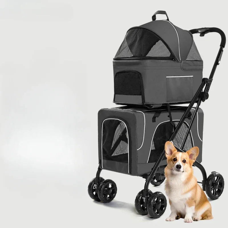 

Small Dog Lightweight Folding Cat Dog Trolley Outdoor Travel Separation Double Deck Pet Trolley