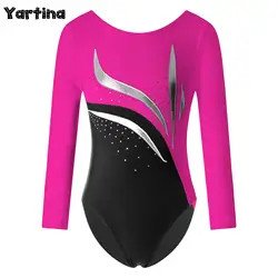 Kids Girls Rhinestone Rhythmic Gymnastics Ballet Jersey Leotards Artistic Figure Skating Biketard Unitard Tight Fitting Jumpsuit