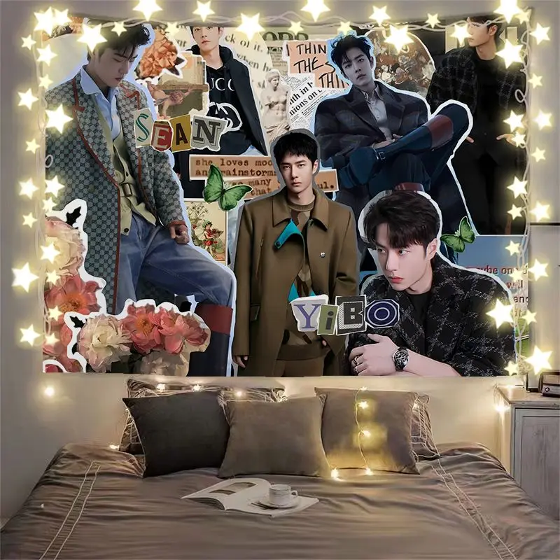 Wang Yibo [ملحقات المروحة] قماش خلفي مخصص، ملصق بجانب السرير، قماش حائط وقماش معلق لتجديد المهجع