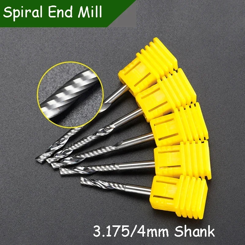 

10 шт. спиральная концевая фреза с хвостовиком 3,175/4 мм, однофлейтовые фрезы, 3D фрезерный станок с ЧПУ, гравировальная фреза для фрезерования древесины из карбида МДФ