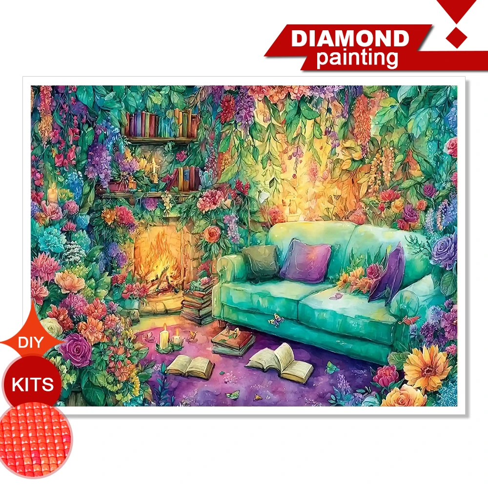 Huacan Diamantmalerei für Zuhause, Vollquadrat- und Rundstickerei, Blumenbild aus Strass, Wanddekoration
