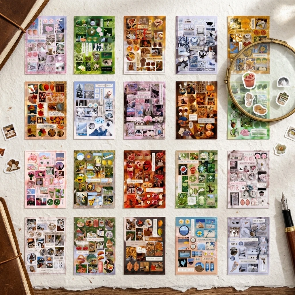 Pre-cut Vintage Sticker Books 20 Sheets Japanese Retro Style Coated Paper Decals for DIY Scrapbooking Journaling