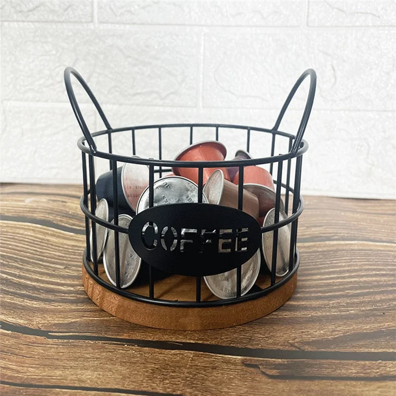 B83B-Wooden Coffee Capsule Organizer Kitchen Countertop Storage Basket With Base Counter K Cup Holder Fruit Nuts For Bar