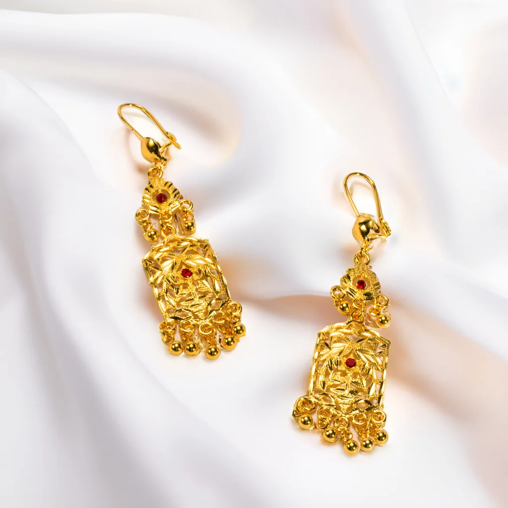 9999 gold long fringed earrings - exotic style, luxurious and high-end, heavy-duty earrings