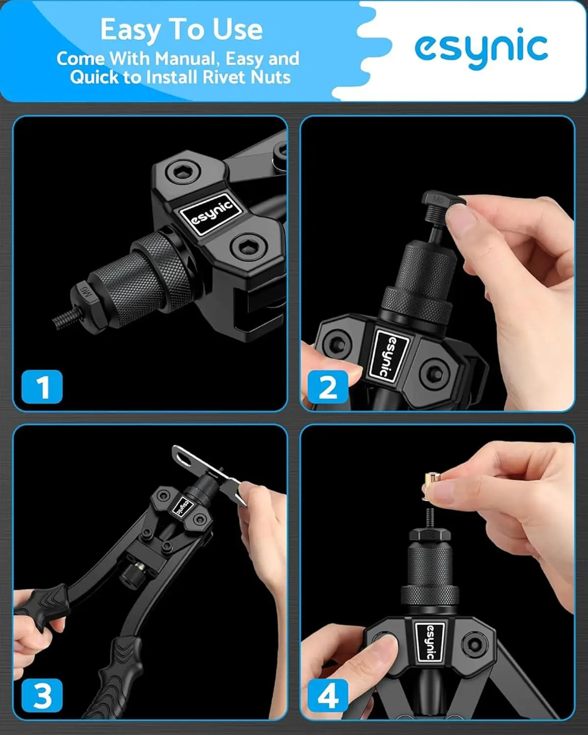 Pistola para tuercas de remache, herramienta para pistola Rivnut de alta eficiencia con mandriles SAE de 3 tamaños métricos y 3 tamaños, 80 Uds., tuercas para remaches, Kit de herramientas para remaches duraderos