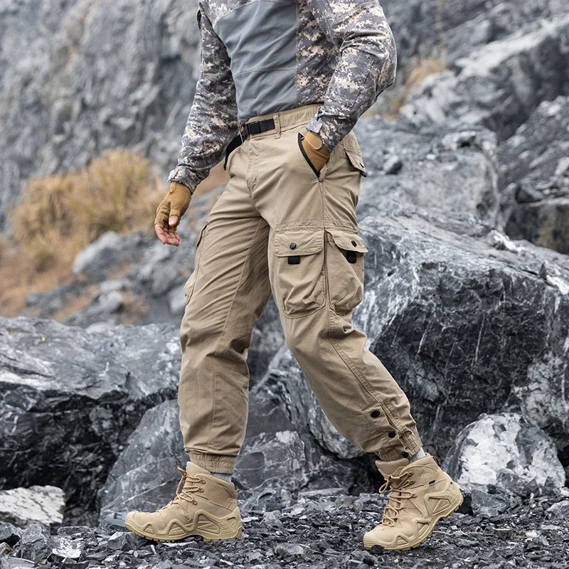 

Fashion Men's Tactical Pants Camo Hunting Pants Elastic Waist Flap Pockets Loose Straight Leg Military Tactical Trousers 7001