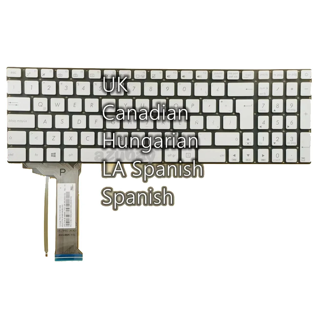 Teclado español latino para Asus N551 N551J N551JB N551JK N551JM N551JQ N551JW N551JX N551ZU N551VW, retroiluminado plateado, Reino Unido, Canadá, LA, Latinoamérica