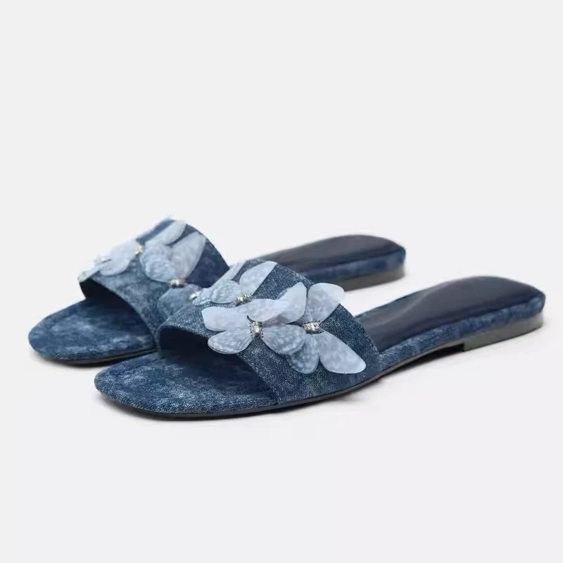 2024 Summer Open Toe Women Beach Slippers Fashion Butterfly-knot Ladies Outdoor Flats Slides Female Retro Style Shoes