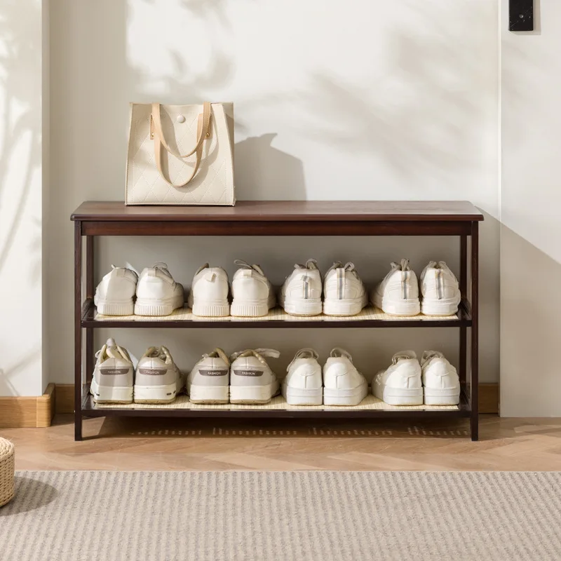 مقعد تغيير الأحذية، مدخل خزانة الأحذية المنزلية، مقعد الجلوس، مقعد الأحذية، يمكن أن يجلس مقعد رف الأحذية الخشبي الصلب