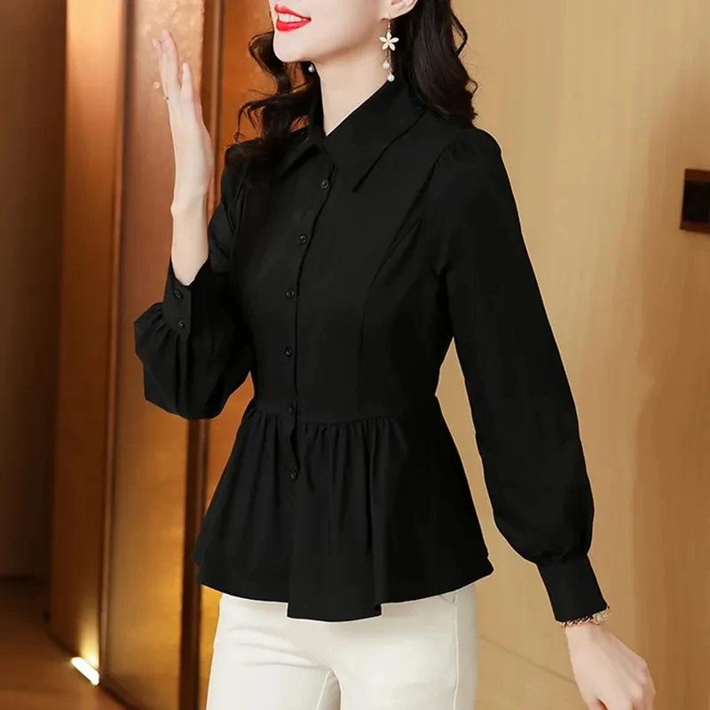 

Women's Chiffon irt Long Sve Slim Fit Cover Belly Faionable Top Waist Cinched Autumn 2025 New Sle Viscose Fiber