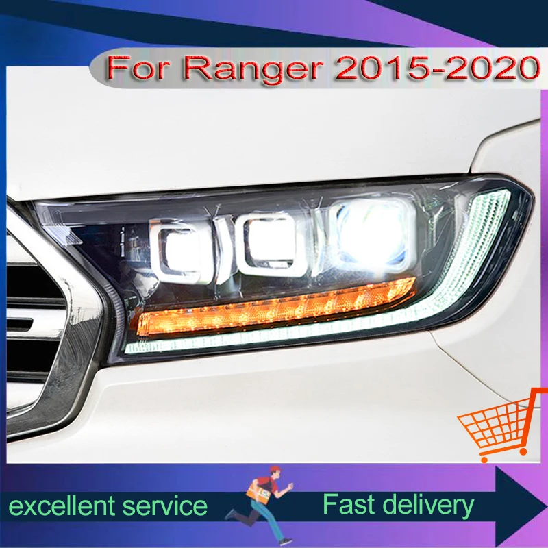 New Style Headlights For 2015-2020 Ford Ranger Front Lamps Assembly Modification LED Dynamic Turn Signal DRL Project Lens Lights