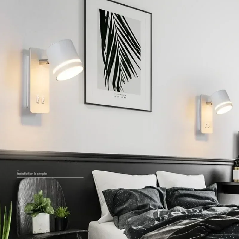 

LED Wall Lights Hotel Bedroom Headboard Nordic Simple Minimalism Creative Adjustable Rotation Reading Balcony Aisle Wall Lamp