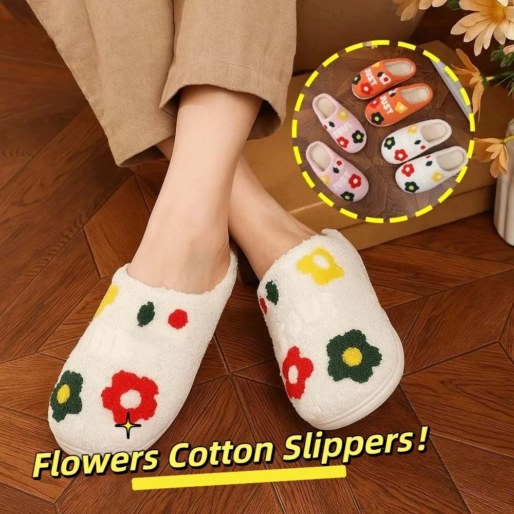 Zapatillas de algodón con flores suaves, chanclas esponjosas antideslizantes, zapatillas más cálidas para invierno, zapatos cálidos de algodón para el hogar con dibujos animados de pelo verde para invierno