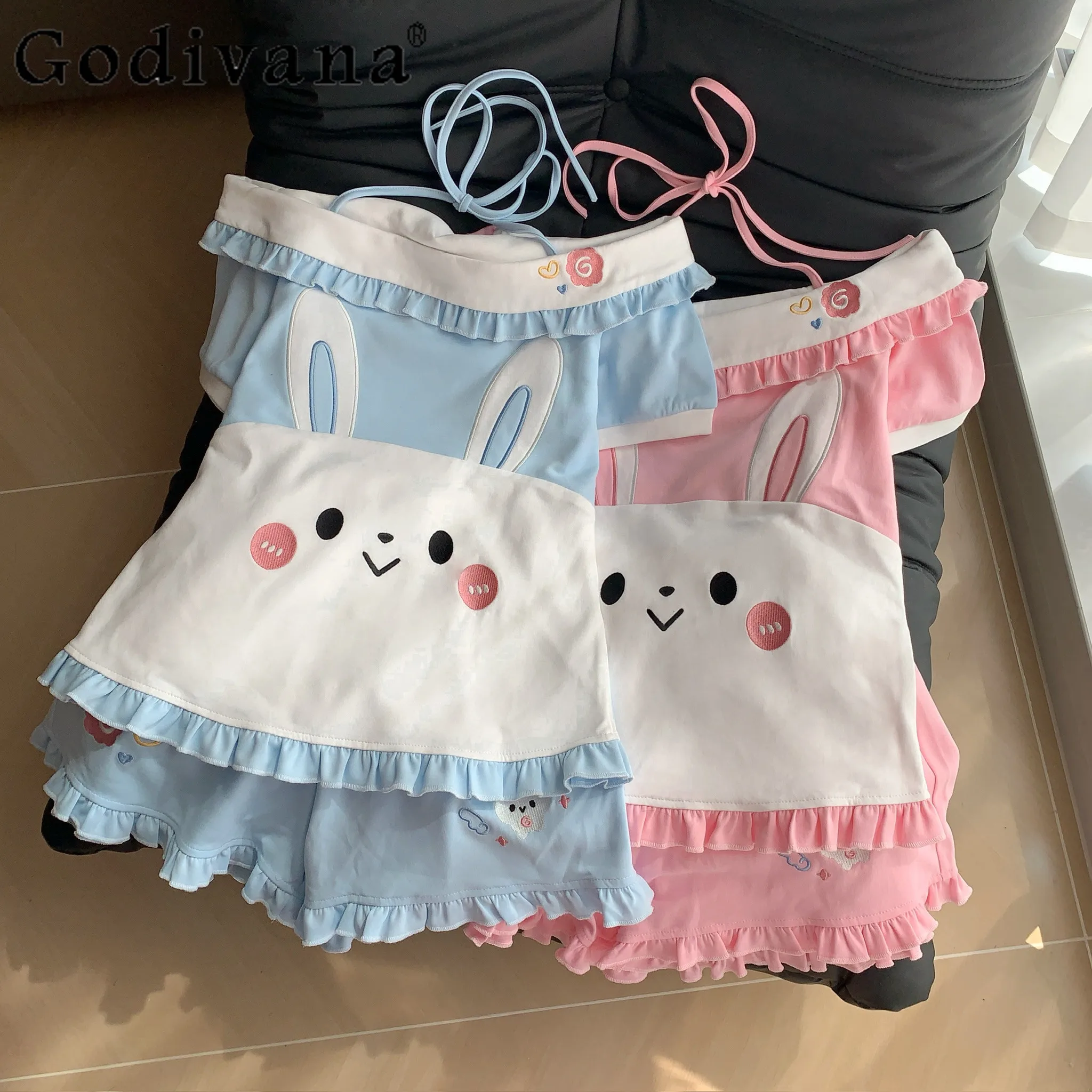 

Оригинальный японский комплект шорт для девочек в стиле Kawaii, летний новый комплект из 2 предметов: топ с открытыми плечами и шорты в стиле Y2K, одежда для дочерей