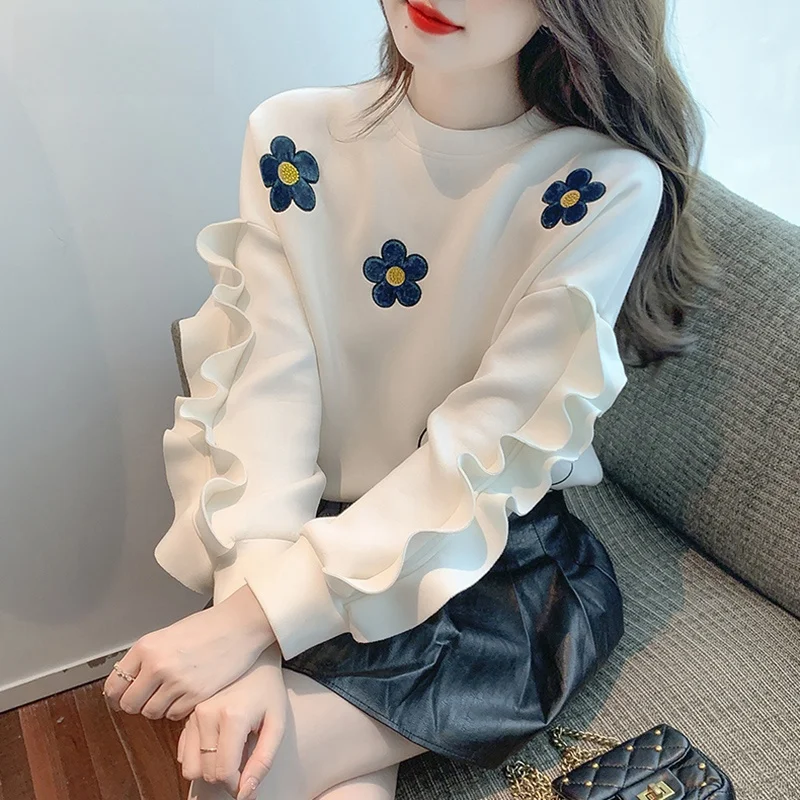 

Faionable round Ne Long Sve Sweatirt Women's Early Spring 2026 New Sle Youthful Design Patchwork Loose Overhead Top