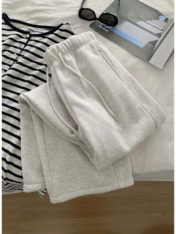 

Женские повседневные брюки прямого кроя в корейском стиле, универсальные, с отворотами, широкие, длинные, спортивные штаны