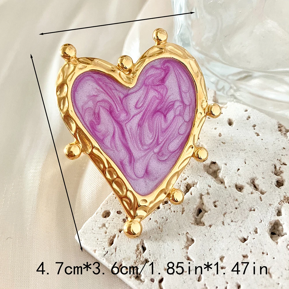May@RZ Love Heart Design Stainless Steel Open Ring 14K Gold Plated Ring For Women\'s Jewelry Gif Accessories Adjustable Ring