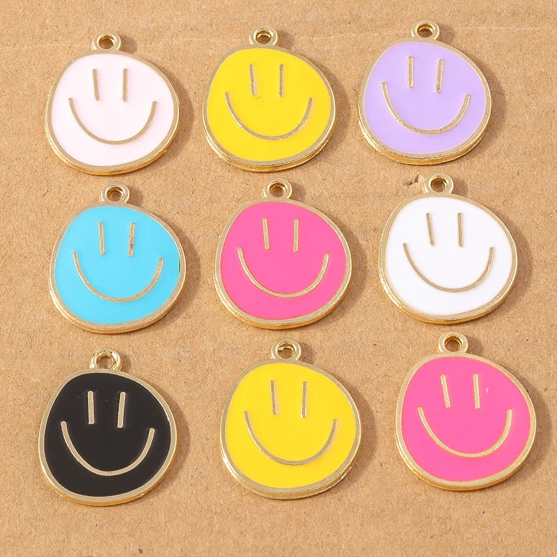 10pcs Cute Enamel Smile Face Emoticon Pendant Charm for Jewelry Making Necklace Earrings DIY Bracelet Accessories Supplies