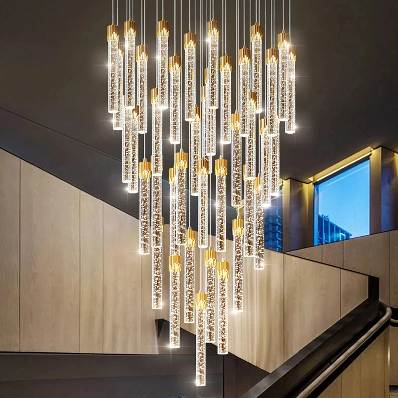 

Modern Long Crystal LED Ceiling Chandelier Luxury Villa Living Room Staircase Chandelier Home Decoration Light Room Decor Lamps