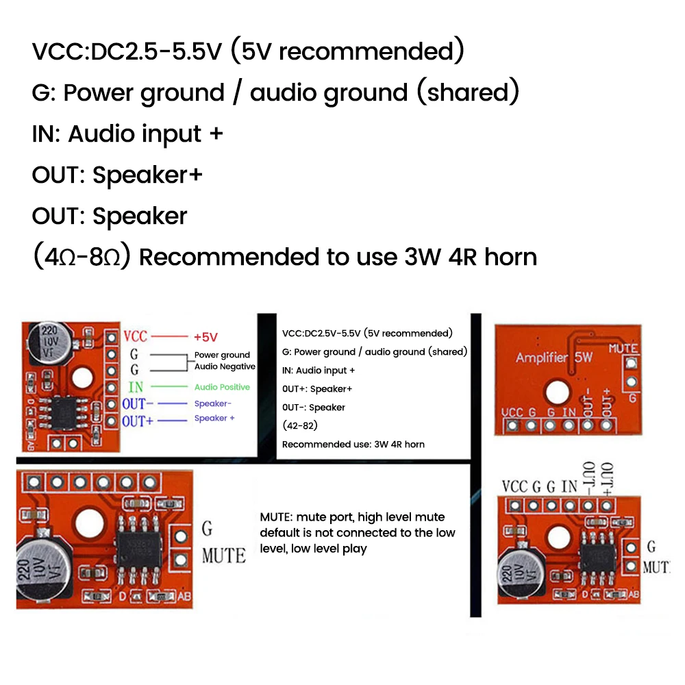 2 pz XS9871 Mini classe AB modulo scheda amplificatore di potenza digitale DC2.5-5V Mono 5W amplificatore di potenza Audio con intestazione Pin non saldata