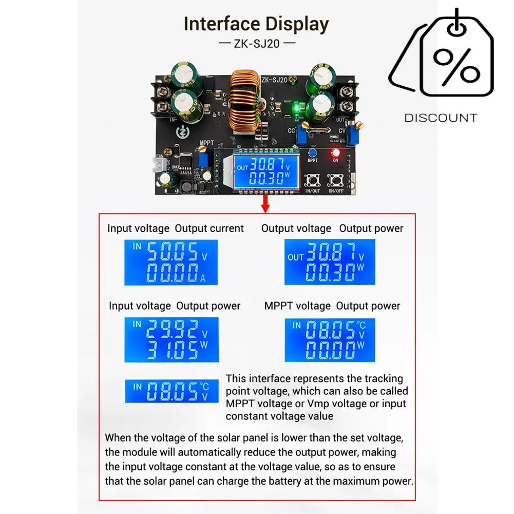 ABKN-ZK-SJ20 Modulo step up down automatico Modulo di alimentazione convertitore buck boost MPPT con display LCD