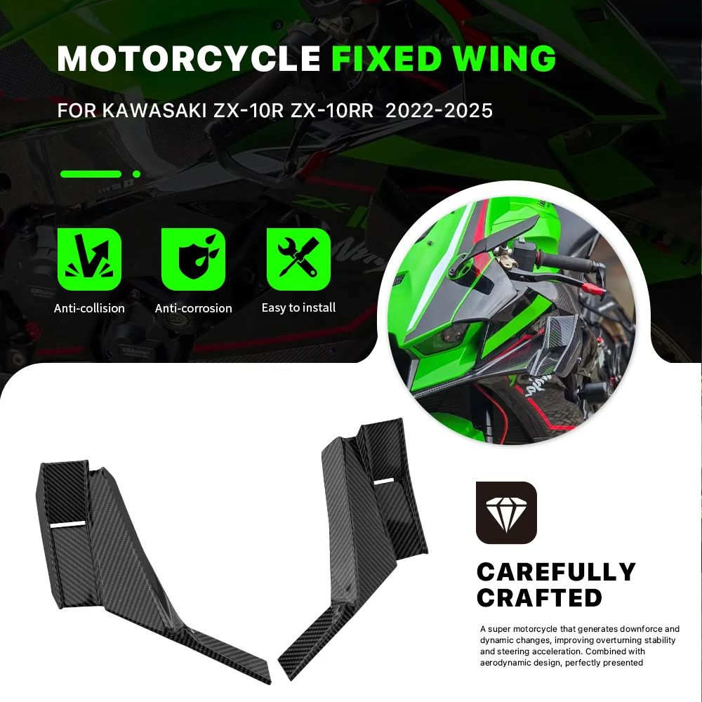 

Motorcycle Aerodynamic Fixed Wing Spoiler For Kawasaki ZX-10R ZX-10RR 2022-2025 Side Winglet Windshield Wing Aileron Fairing