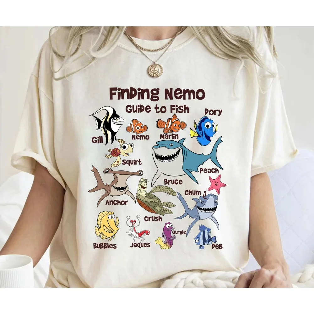Camiseta de algodón Disney Pixar Finding Nemo Squad Fish Guide Animal Kingdom Family Matching Disneyland Vacation para hombres y mujeres