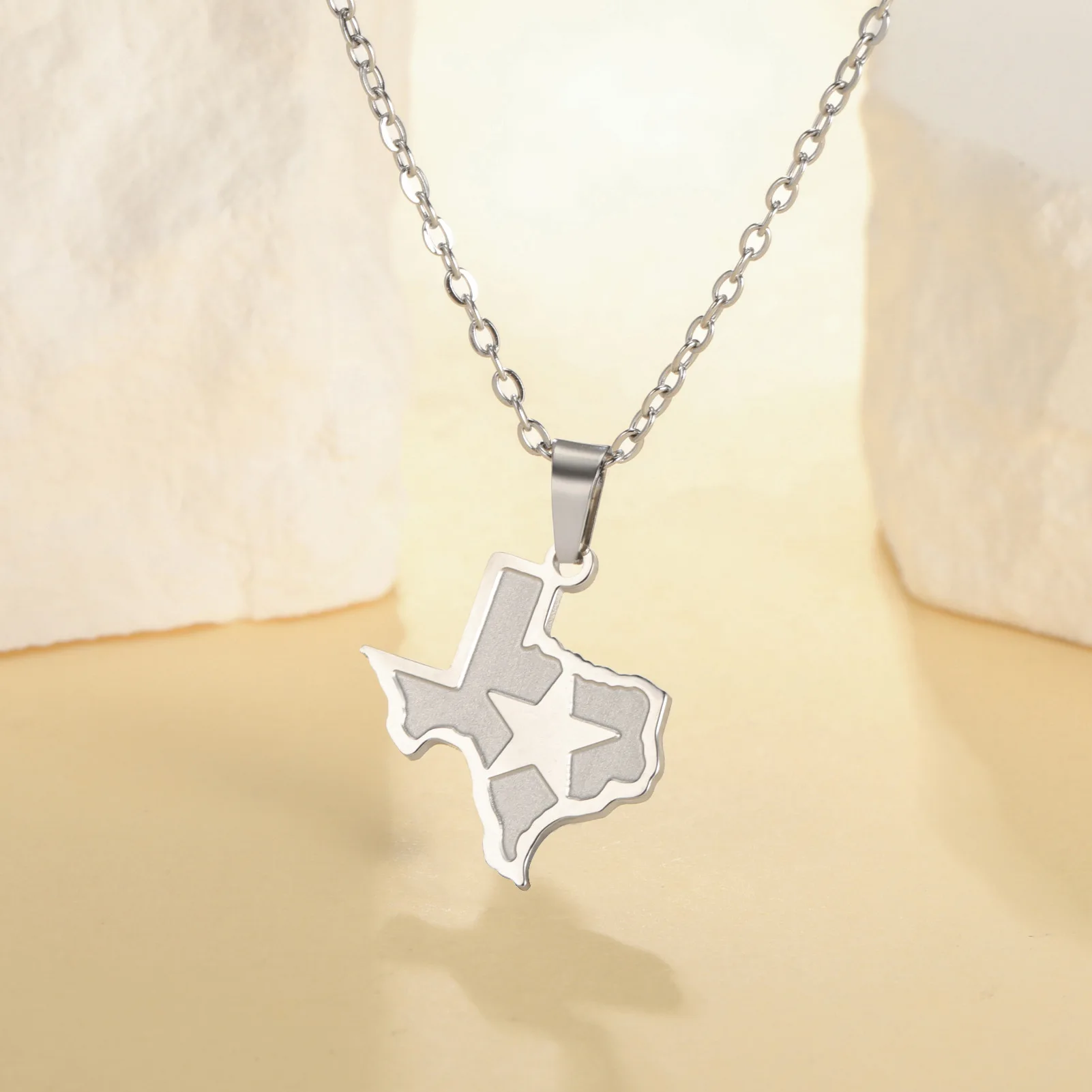 Jeshayuan Texas Map Pendant Necklace For Women Punk Hip Hop Pentagram Stainless Steel Necklace Birthday Party Jewelry Gifts