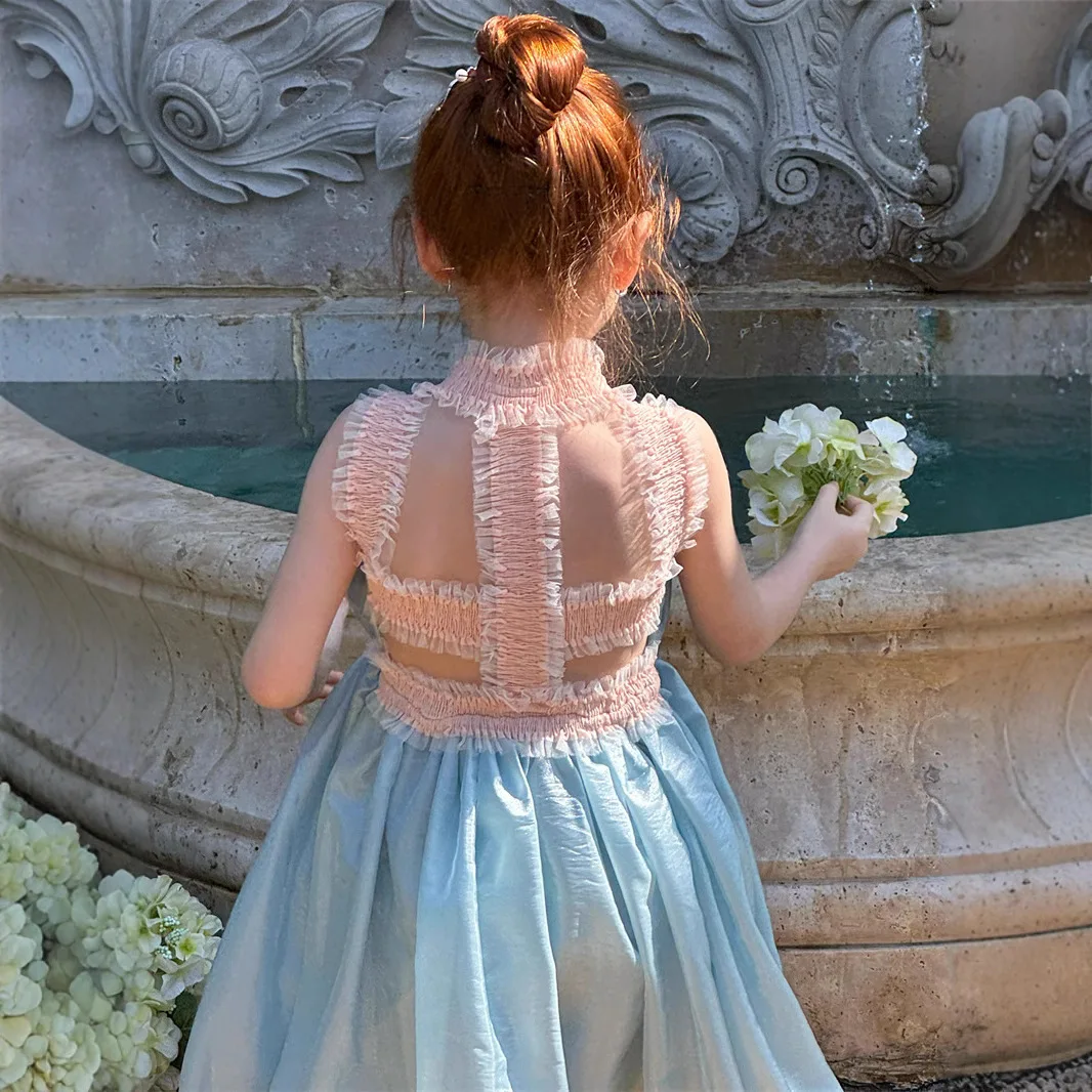

Backless Dress 2025 Fashion Summer New Simple Temperament Sleeveless Princess Dress Kids Clothes Girls
