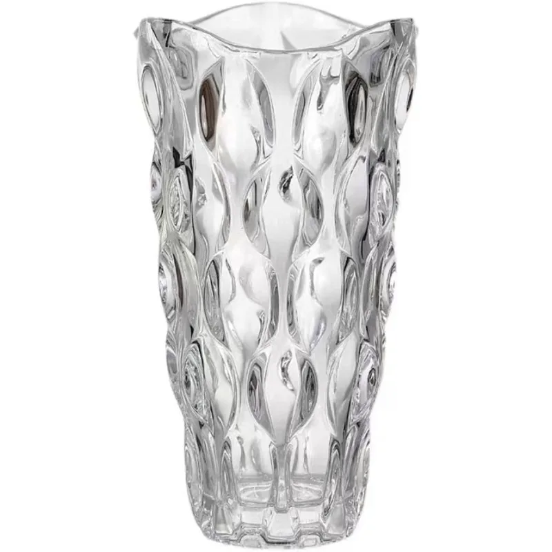 Tall Glass Vase Geometric Textured White Home Decor Modern Farmhouse Shelf Mantle Table Entryway Clear, Customized