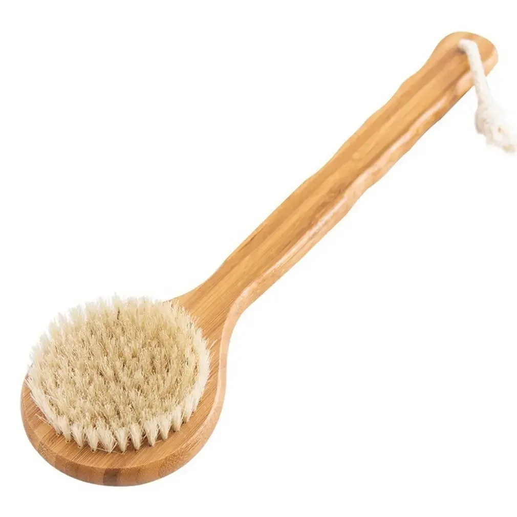 33CM Long Natural Wooden Handle Bathing Bristle Brush Body and Back Scrubber Massager Shower Brush Skin Spa For Shower Cleaning