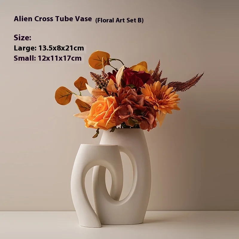 

High-End Beihanmei Ceramic Vase European & Ins Style White Art Vase for Flower Arrangement