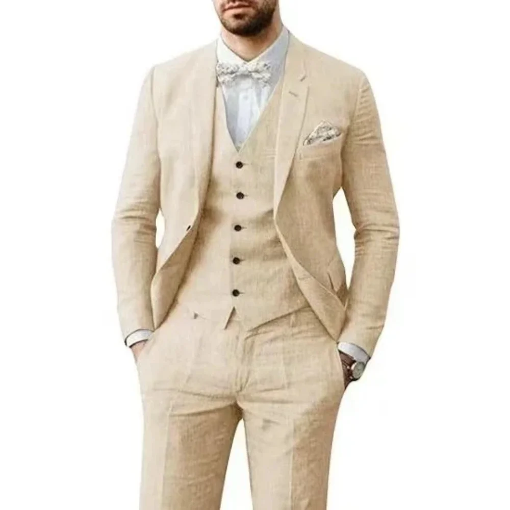 

Men's Suit Set 3-piece Lint Slim Fit Suit Men's Business Professional Formal Attire Groomsman's Wedding Dress