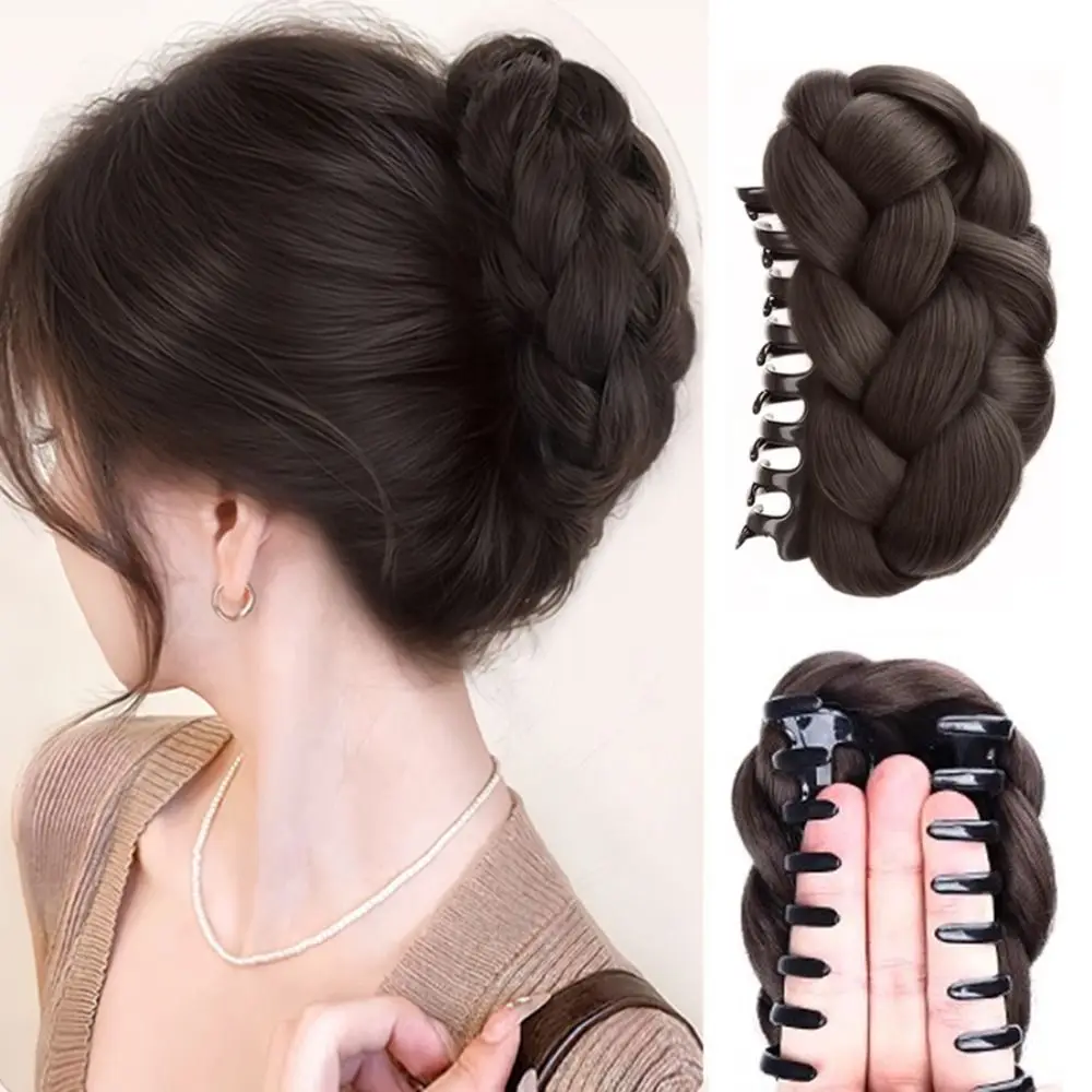 Mode synthetische Haarknoten Klaue Clip natürliche flauschige Dutt Kopf Perücke schwarz braun Haarteil Frauen