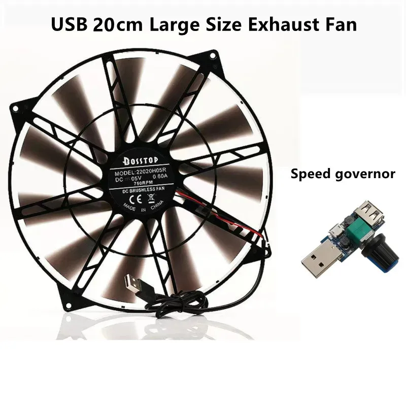 20cm Large Size Exhaust Fan Ultra-quiet 5V Chassis Router USB Cooling Fan Indoor Ventilation Fan Smoking Machine