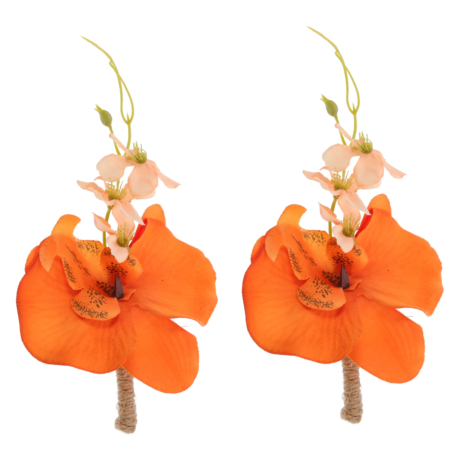 

2pcs Silk Orange Artificial Floral Boutonniere Bride Groom Wedding Corsage Brooch Chest Pin for Men Dress Decoration