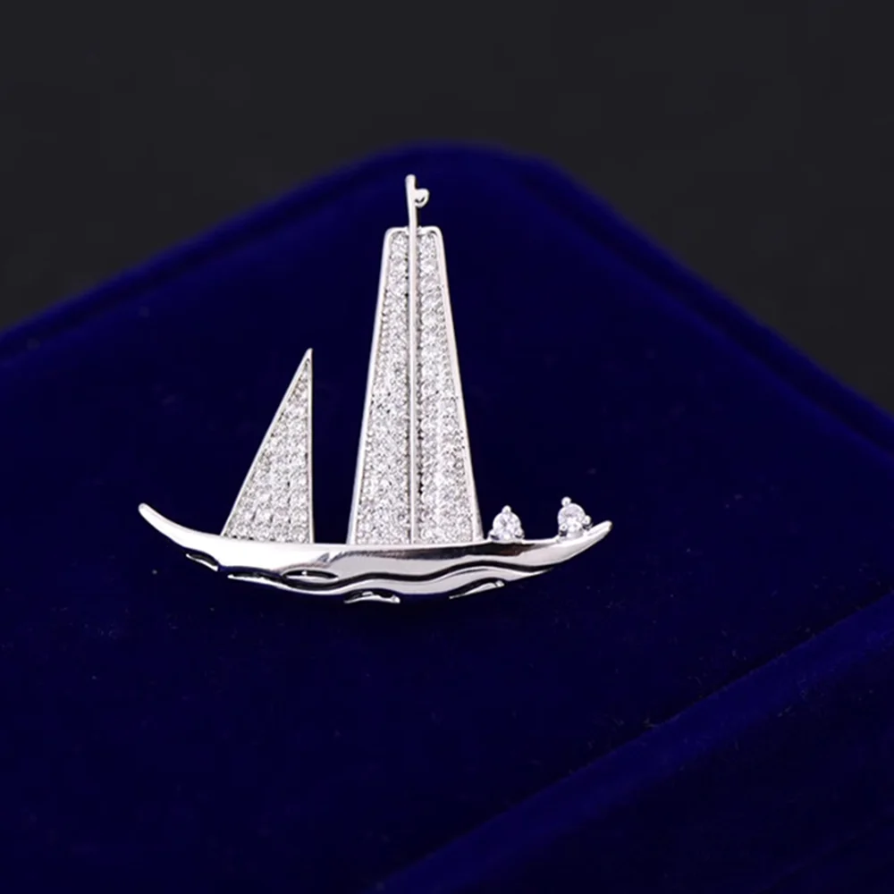 Fashionable sailing ship enamel zircon brooch, women's anti-exposure pin, metal button to fix clothes, wedding party gift