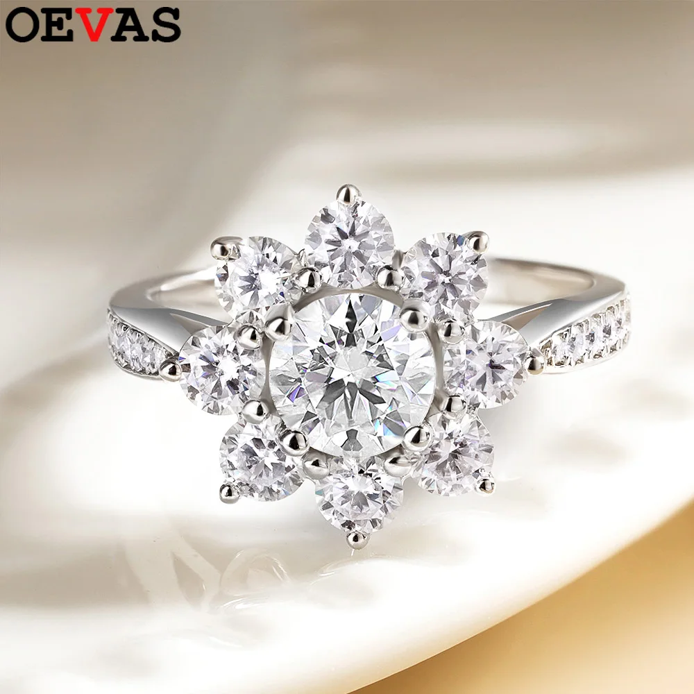 OEVAS Full Moissanite Sun Flower Wedding Rings For Women 100% 925 Sterling Silver 18K Gold Plated Engagement Fine Jewelry Gift