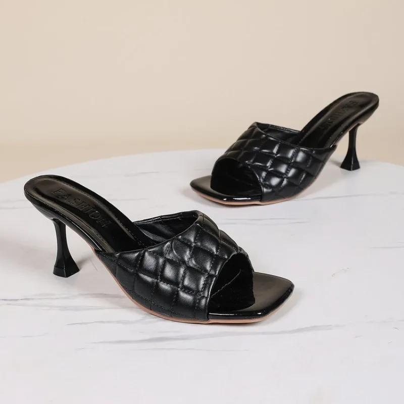 2026 Design Women Slippers Elegant Square Sandaly Toe Thin High Heels Summer Outdoor Beach Shoes Gladiator 6.5CM Ladies Sandals - zdjęcie 1