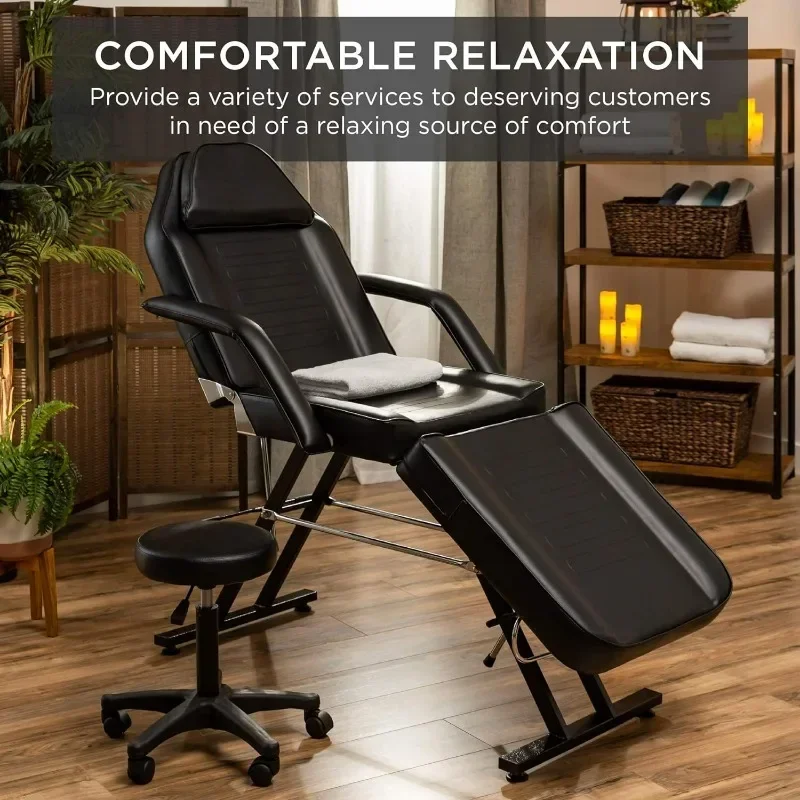 Nordic 71in 3-Section Multipurpose Massage Bed, Removable Headrest, Tattoo Chair W/Hydraulic Stool, Spa & Salon Facial