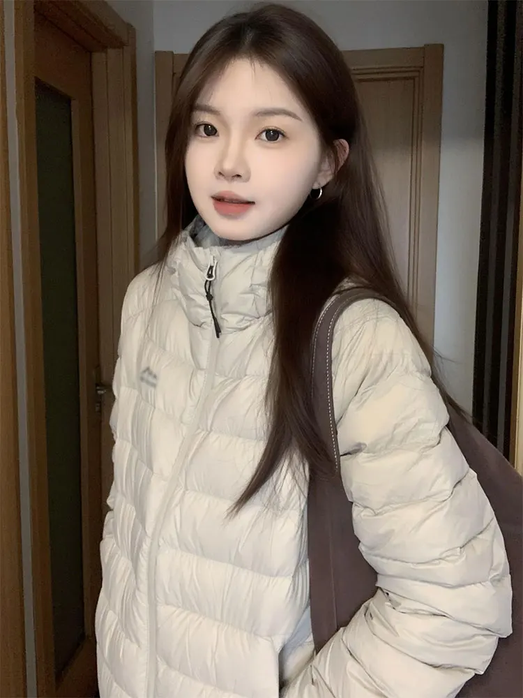 

Retro American ey Hooded Cotton Jaet Women's Autumn Winter Lightweight Warm Bread Sle Coat Korean Sle Pure Color