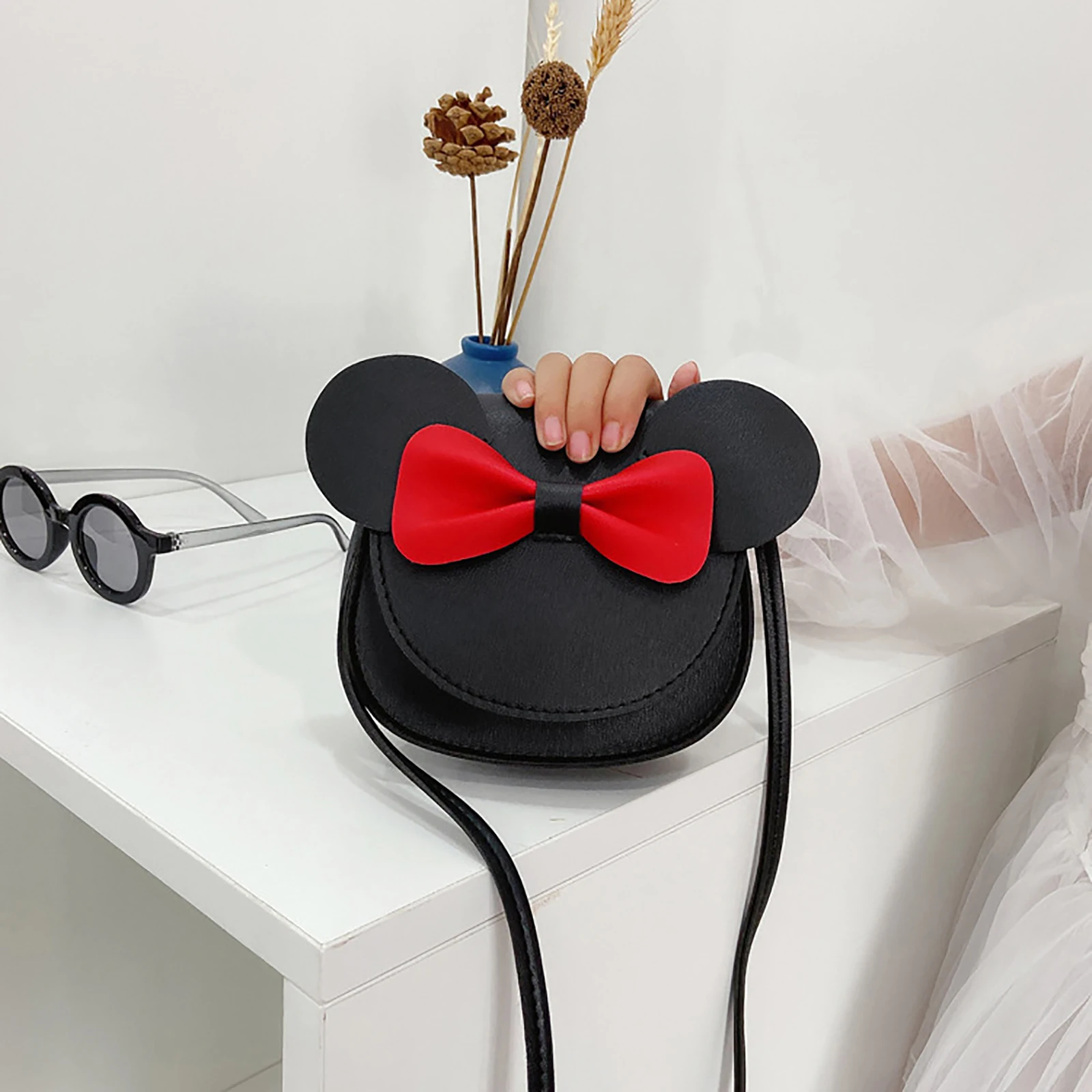 Adorável do bebê saco de ombro de couro do plutônio menina dos desenhos animados crossbody saco bonito mouse orelha bowknot magnético snap crianças vestir